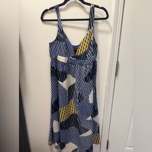 Blue and Yellow Striped Midi Dress